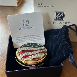 Estee Lauder America the Beautiful jeweled Compact with Red white and blue